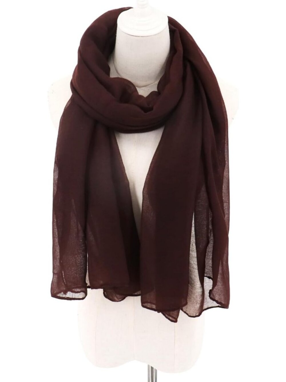 Women's Brown Stylish Cover Hijab Cotton Voile Wrap for Spring Fall Scarf Shawl - Picture 3 of 5